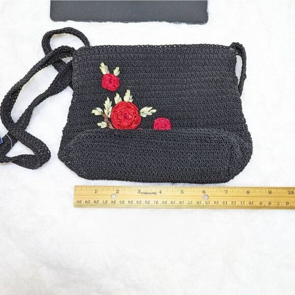Crazy Horse by Liz Claiborne Women's Rose Handbag Black Size 6"x8" NWT - Picture 6 of 10